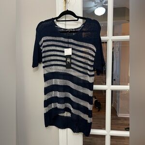 Dolce Cabo Navy and Silver Knit Top, mesh, short sleeve size M NWT